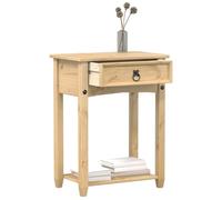 Mesa consola Corona de madera maciza de pino, 55 x 35 x 73 cm, con 1 cajón y estante inferior para entrada y salón, tirador de metal, diseño rústico y funcional,