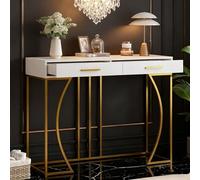 Mesa consola de 120 × 38 × 76 cm en blanco/oro | con 2 cajones y construcción ligera | mesa auxiliar de lujo como mesa de sofá | elegante mueble de pasillo