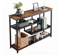 Mesa consola de 4 estantes estrecha para recibidor - Estructura de metal y estante de cristal gris - Ideal para pasillo, salón, dormitorio, detrás del sofá - Color clásico, con gris