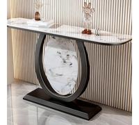 Mesa Consola de Diseño Único con Estructura Creativa de Metal, Mesa de Mármol para Pasillo con Superficie de Piedra, Mueble de Exhibición con Acabado Media Luna para Sala de Estar(Gold B,140x30x80cm)