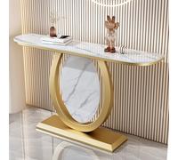 Mesa Consola de Diseño Único con Estructura Creativa de Metal, Mesa de Mármol para Pasillo con Superficie de Piedra, Mueble de Exhibición con Acabado Media Luna para Sala de Estar(Black C,140x30x80cm)
