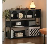Mesa consola de entrada, estante de almacenamiento abierto de metal de 3 niveles con diseño de arco, estantería minimalista para exhibición, para sala de estar, dormitorio, oficina, Black 100*30*80cm