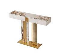 Mesa consola de entrada media redonda con cajones estrecha de 47.2 pulgadas, mesa de sofá de losa de roca para pasillo pequeño, vestíbulo y sala de estar, elegante diseño blanco
