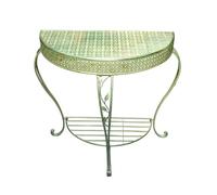 Mesa Consola De Exterior Semicircular para Patio, Mesa Semicircular De Hierro De 2 Niveles, Mesa De Jardín para Porche Resistente A La Intemperie. Green