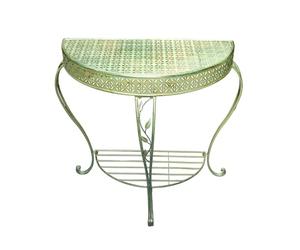 Mesa Consola De Exterior Semicircular para Patio, Mesa Semicircular De Hierro De 2 Niveles, Mesa De Jardín para Porche Resistente A La Intemperie. Green