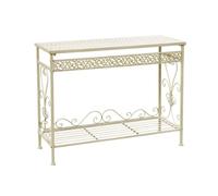 Mesa Consola de Hierro Antiguo Exteriores, Mesa Auxiliar Jardin Metal Resistente A La Intemperie de 100 cm, Soporte Plantas Decorativo Retro for Terraza, Balcón, Porche, Entrada(White,100x36x78cm)