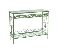Mesa Consola de Hierro Antiguo Exteriores, Mesa Auxiliar Jardin Metal Resistente A La Intemperie de 100 cm, Soporte Plantas Decorativo Retro for Terraza, Balcón, Porche, Entrada(Green,100x36x78cm)
