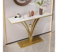 Mesa consola de lujo para entrada, diseño de losa de roca estrecha con marco de metal creativo en forma de flor, ideal para pasillo, sala de estar, dormitorio, vestíbulo (plata, 140 x 30 x 80 cm)