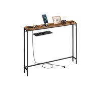 VASAGLE Mesa de Consola con Multienchufe, Extremo de Sofá, 15 x 100 x 80 cm, 1 Gancho, Fácil Montaje, para Entrada, Salón, Marrón Rústico y Negro Tinta LNT079K02