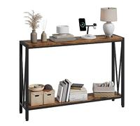 Mesa consola de madera estrecha, 110 x 25 x 76 cm con espacio de almacenamiento, mesa de centro vintage con estante, 2 niveles, mesa auxiliar para la entrada, salón