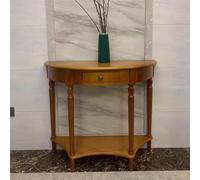 Mesa consola de madera maciza, estilo retro con cajón de almacenamiento, mesa de acento semicircular para sala de estar, esquinas redondeadas, tapetes silenciosos