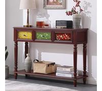 Mesa consola de madera maciza pintada a mano de estilo americano, mesa de entrada de 2/3 cajones con estante de almacenamiento para decoración de pasillo de sala de estar Classic Red 116*30*85cm