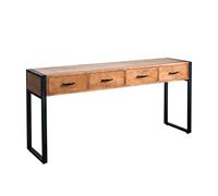 Mesa consola de madera rústica con cajones y estantes de almacenamiento para sala de estar y pasillo, mesa de sofá estrecha marrón, 140 x 40 x 70 cm
