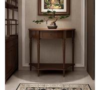 Mesa consola de media luna de madera maciza,mesa consola de sofá con cajón de almacenamiento, mesa auxiliar semicircular para sala de estar, esquinas redondeadas(Dark Walnut,31.5*13.8*31.5in)