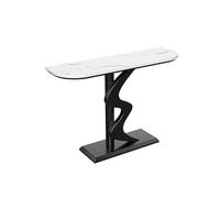 Mesa consola de media luna, decoración de pasillo, hierro forjado resistente, encimera de losa ancha para sala de estar, vestíbulo, dormitorio, color blanco (80 x 30 x 80 cm)