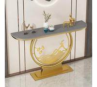 Mesa consola de media luna, mesa de entrada con parte superior de mármol para sala de estar y pasillo, diseño único, negro, 80 x 30 x 80 cm