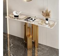 Mesa Consola de Piedra Sinterizada, Mesa Auxiliar Estrecha para Recibidor | Encimera De Piedra, Diseño Minimalista, Marco Metálico, Uso Versátil, Fácil Limpieza(Gold+White-gold,39.4"(100cm))