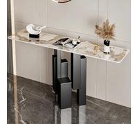 Mesa Consola de Piedra Sinterizada, Mesa Auxiliar Estrecha para Recibidor | Encimera De Piedra, Diseño Minimalista, Marco Metálico, Uso Versátil, Fácil Limpieza(Black+White-gold,59.1"(150cm))