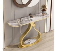 Mesa Consola de Piedra Sinterizada, Moderno Mesa de Entrada Estrecha con Base Metálica, Mesas de Acento de Pasillo, Mesas Slim Detrás del Sofá para Espacios de Vida Compactos(Gold B,L100*W30*H80cm)