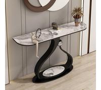 Mesa Consola de Piedra Sinterizada, Moderno Mesa de Entrada Estrecha con Base Metálica, Mesas de Acento de Pasillo, Mesas Slim Detrás del Sofá para Espacios de Vida Compactos(Black B,L100*W30*H80cm)