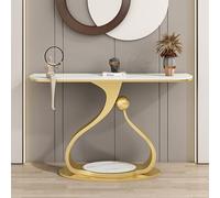 Mesa Consola de Piedra Sinterizada, Moderno Mesa de Entrada Estrecha con Base Metálica, Mesas de Acento de Pasillo, Mesas Slim Detrás del Sofá para Espacios de Vida Compactos(Gold A,L100*W30*H80cm)