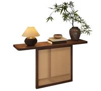 Mesa Consola de Ratán Estilo Rústico, Mesa de Entrada de Madera Maciza, Mueble para Recibidor, Sala de Estar, Vestíbulo y Oficina, Decoración para La Entrada Del Hogar(120x30x75cm/47x12x29.5in)