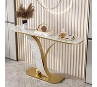 Mesa consola decorativa moderna de hierro en color dorado y negro con tablero de losa de piedra, patas con forma de hoja, mesa auxiliar estrecha para sofá, ideal para la entrada(Gold 4,100cm/39.3in)