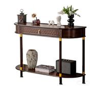 Mesa Consola Demi-Lune, con Cajón de Almacenamiento, Mesa de Entrada en Madera Maciza, Mesa Sofa Clásica Vintage con Estante Inferior, Mesa Sofa Estrecha para Pasillo Mueble de Acento(80cm/31in)