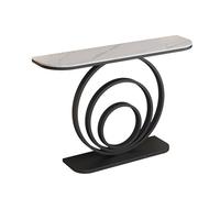 Mesa consola - Diseño estrecho de losa de roca negra, marco de metal pintado a alta temperatura, ideal para sala de estar, pasillo, dormitorio, vestíbulo