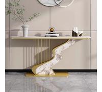 Mesa consola - Diseño nórdico de losa de roca con marco de metal pintado, construcción multicapa, ideal para pasillo, dormitorio, sala de estar, vestíbulo