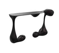 Mesa consola escultural de fibra de vidrio, base negra inspirada en los músculos con parte superior de cristal, mesa de entrada de diseño para hoteles de lujo y hogares modernos