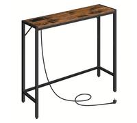 Mesa Consola Estación de Carga, 76.5 x 24 x 74 cm, Mesa Lateral Estrecha para Sofá con 2 Enchufes y 2 Puertos USB, Ideal para Salas y Pasillos, Acabado en Marrón y