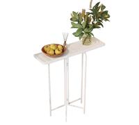 Mesa Consola Estrecha 60-120 cm Moderna, Top Madera Maciza y Patas de Metal Negro, Consolas Recibidores Entrada para Entrada, Pasillo, Salón(White,100 * 22 * 90cm)