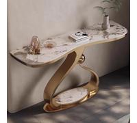 Mesa Consola Estrecha con Base de Metal - Mesa de Sofá de Entrada de Estilo Escandinavo for Salón, Recibidor, Pasillo - Tapa de Placa de Roca de Mármol Sintético, 80/100/120 x 30 x 80 cm(2,80*30*80cm)