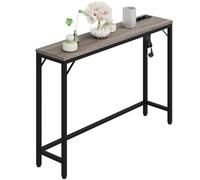 Mesa Consola Estrecha Con Enchufe y Puerto USB, 100 x 23 x 80 cm, Auxiliar de Pasillo, Pequeña de Exposición, de Sofá, Vintage, Marrón y Negro Para Vestíbulo
