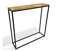 Mesa consola estrecha estrecha mesa auxiliar, mesa de pasillo, pequeña mesa de exposición, mesa de sofá para espacios pequeños, para entrada, pasillo, color negro, metal, madera de roble, diseño