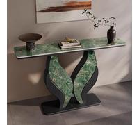 Mesa consola estrecha, losa de roca ligera de lujo con base negra, estructura estable para pasillo, dormitorio, sala de estar, vestíbulo