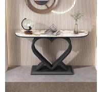 Mesa consola estrecha, mesa de entrada con losa de roca de lujo ligera con marco de metal en forma de corazón, esquinas redondeadas para pasillo, sala de estar, dormitorio, vestíbulo (blanco, 120 x 30