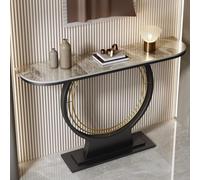 Mesa consola estrecha, mesa de entrada semicircular con marco de metal, mesa de pasillo minimalista para sala de estar y vestíbulo