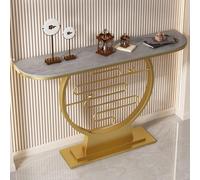 Mesa consola estrecha, mesa de sofá de entrada glamurosa con base de metal semicircular, mesa decorativa fácil de montar para pasillo