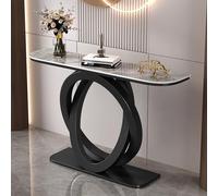 Mesa consola estrecha, moderna mesa de entrada con parte superior de losa de piedra, mesas de sofá de pasillo con marco de hierro forjado de doble anillo, fácil instalación para vestíbulo, sala de