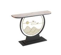 Mesa consola estrecha para entrada, losa de roca y marco de hierro grueso, diseño de ahorro de espacio para pasillo, dormitorio, sala de estar, vestíbulo