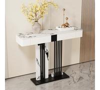 Mesa consola estrecha para entrada, soporte lateral largo para sofá con estante de almacenamiento de metal para pasillo, sala de estar y vestíbulo, elegante acabado negro y gris (120 cm)