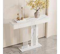 Mesa consola estrecha para entrada, soporte lateral largo para sofá con estante de almacenamiento de metal para sala de estar, pasillo y vestíbulo, elegante diseño blanco y gris, 120 cm, perfecto para