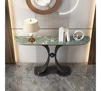 Mesa Consola Estrecha para Entrada Tablero Semicircular de Piedra Estilo Lujo Ligero, Base Negra Gruesa para Pasillo, Sala o Dormitorio(Green,100 * 30 * 80cm)