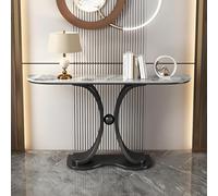 Mesa Consola Estrecha para Entrada Tablero Semicircular de Piedra Estilo Lujo Ligero, Base Negra Gruesa para Pasillo, Sala o Dormitorio(Gray,100 * 30 * 80cm)