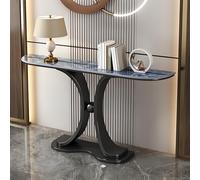 Mesa Consola Estrecha para Entrada Tablero Semicircular de Piedra Estilo Lujo Ligero, Base Negra Gruesa para Pasillo, Sala o Dormitorio(Blue,120 * 30 * 80cm)