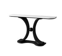 Mesa Consola Estrecha para Entrada Tablero Semicircular de Piedra Estilo Lujo Ligero, Base Negra Gruesa para Pasillo, Sala o Dormitorio(White,120 * 30 * 80cm)