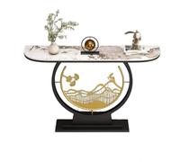 Mesa consola estrecha y delgada, losa de roca ligera de lujo con marco base negro grueso, ideal para pasillo, dormitorio, sala de estar, vestíbulo