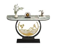 Mesa consola estrecha y delgada, losa de roca ligera de lujo con marco base negro grueso, ideal para pasillo, dormitorio, sala de estar, vestíbulo